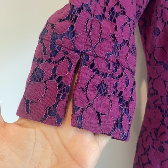 ABS Allen Schwartz purple lace cocktail dress size 0 mini dress 3/4 sleeve - Picture 6 of 7